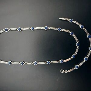 Sterling silver necklace and matching bracelet with lapis lazuli